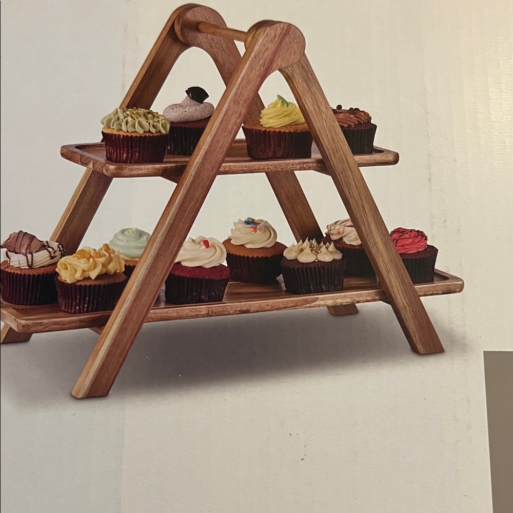 New In Box Crofton Two-Tier Wooden Tray 18x8.07x13.78